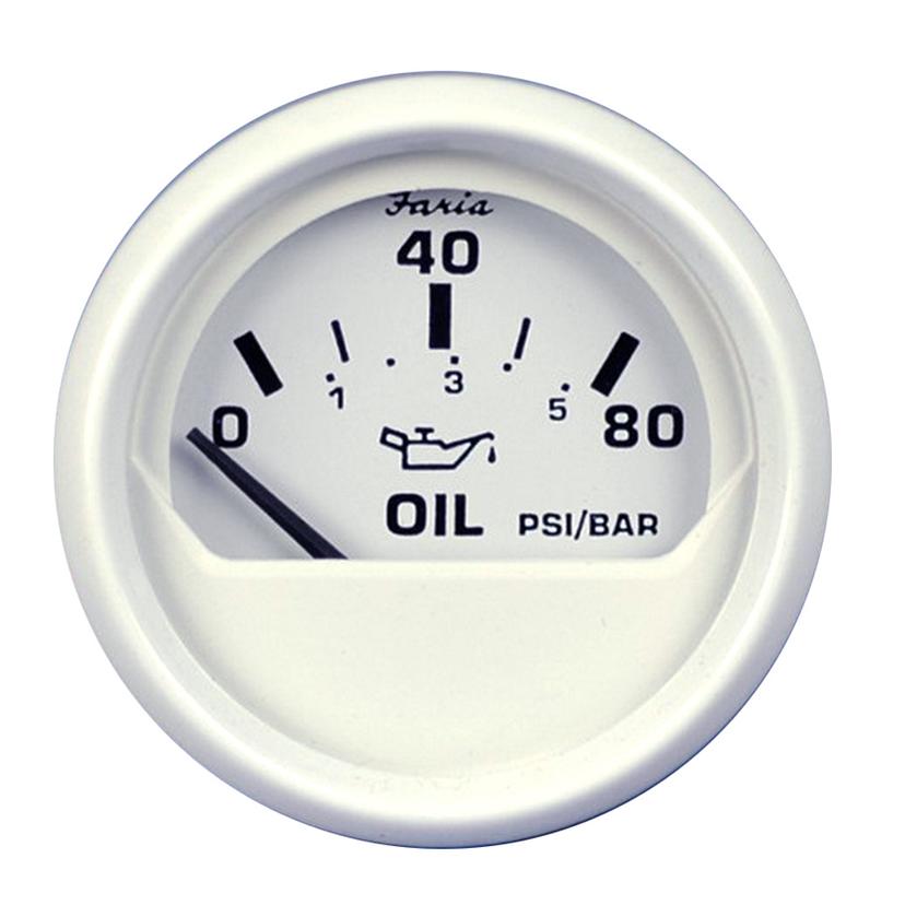 FARIA 13102 DRESS WHITE 2 INCH OIL PRESSURE GAUGE 80 PSI GP9573