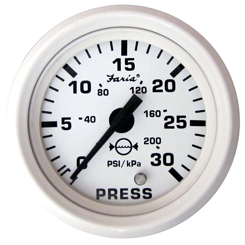FARIA 13108 DRESS WHITE 2 INCH WATER PRESSURE GAUGE KIT 30PSI