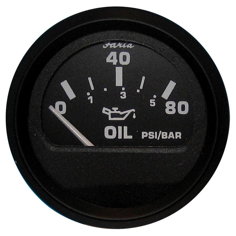 FARIA 12803 EURO BLACK 2 INCH OIL PRESSURE GAUGE 80 PSI GP9599