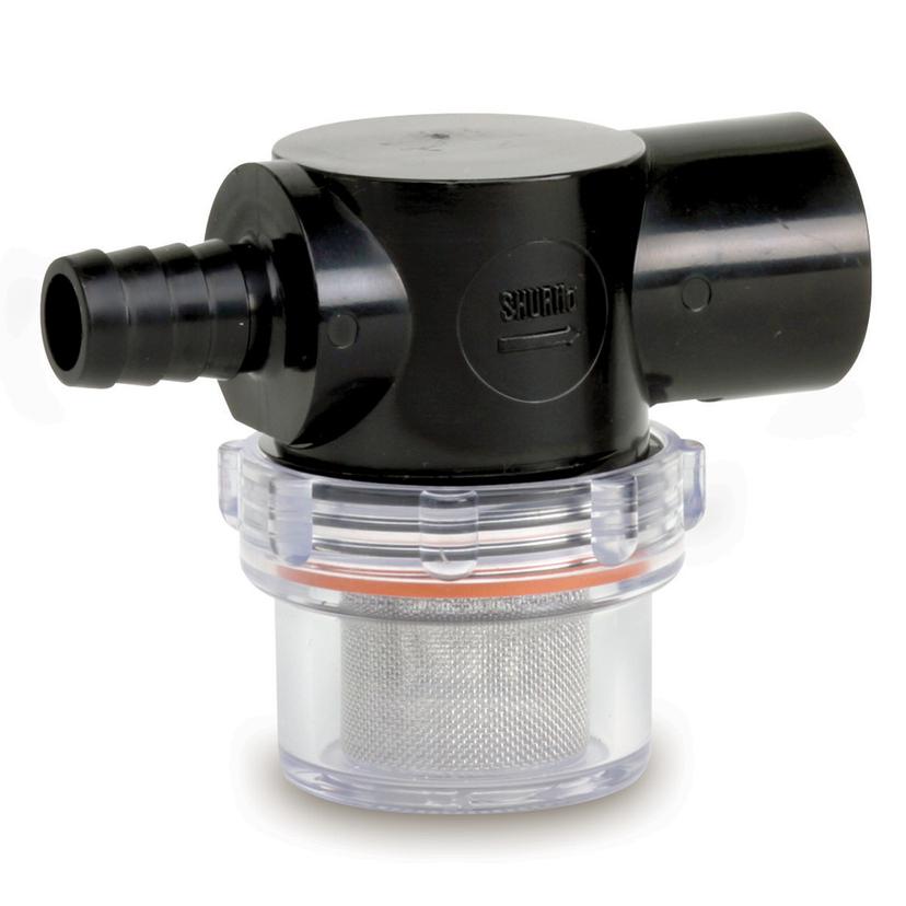 SHURFLO 255-323 TWIST-ON WATER STRAINER - 1/2 INCH BARB INLET - CLEAR BOWL