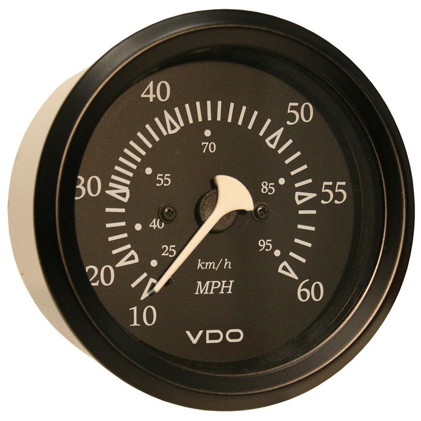 VDO 260-11795 ALLENTARE BLACK 60MPH 3-3/8 INCH (85MM) PITOT SPEEDOMETER - BLACK BEZEL