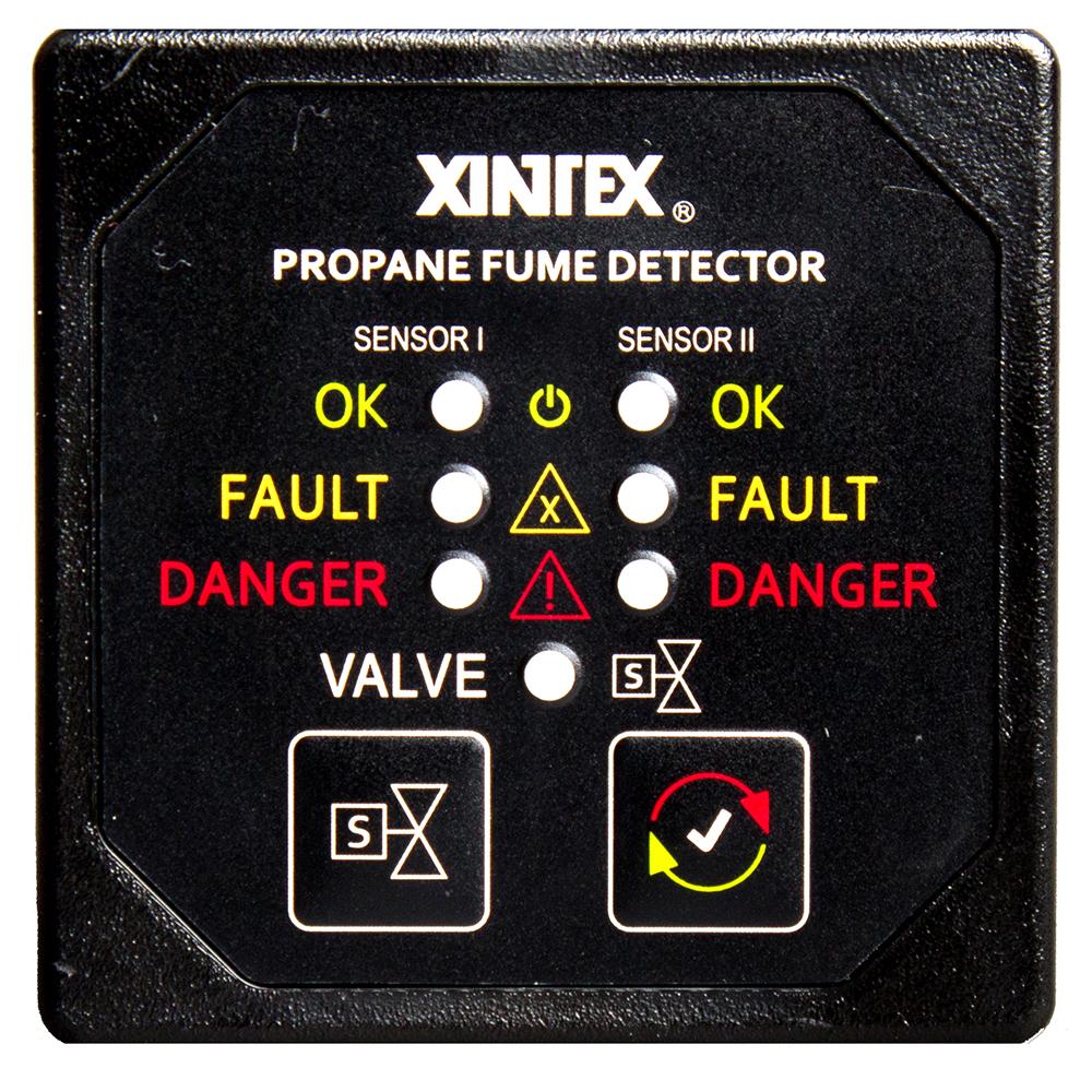 FIREBOY-XINTEX P-2BS-R XINTEX PROPANE FUME DETECTOR & ALARM WITH 2 PLASTIC SENSORS & SOLENOID VALVE - SQUARE BLACK BEZEL DISPLAY - High quality product image showing FIREBOY-XINTEX P-2BS-R XINTEX PROPANE FUME DETECTOR & ALARM WITH 2 PLASTIC SENSORS & SOLENOID VALVE - SQUARE BLACK BEZEL DISPLAY details and features