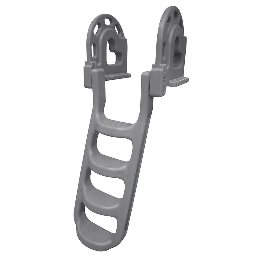 DOCK EDGE 2084-F STAND-OFF FLIP-UP POLYETHYLENE ROTO MOLDED 4-STEP DOCK LADDER - GREY