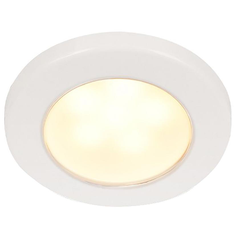 HELLA MARINE 958109111 EUROLED 75 3 INCH ROUND SCREW MOUNT DOWN LIGHT - WARM WHITE LED - WHITE PLASTIC RIM - 24V