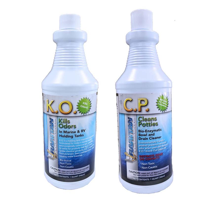 RARITAN 1PPOT POTTY PACK WITH K.O. KILLS ODORS & C.P. CLEANS POTTIES - 1 OF EACH - 22OZ BOTTLES