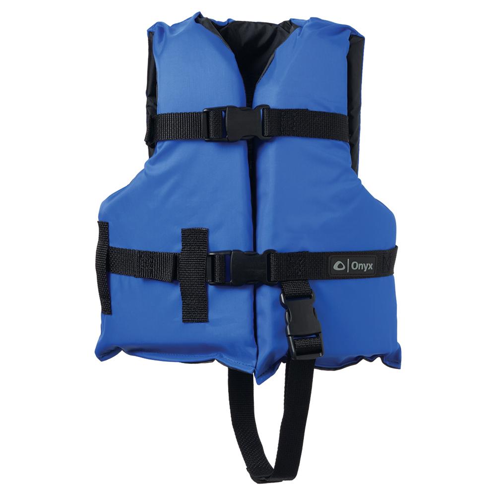 ONYX 103000-500-001-12 NYLON GENERAL PURPOSE LIFE JACKET - CHILD 30-50LBS - BLUE - High quality product image showing ONYX 103000-500-001-12 NYLON GENERAL PURPOSE LIFE JACKET - CHILD 30-50LBS - BLUE details and features