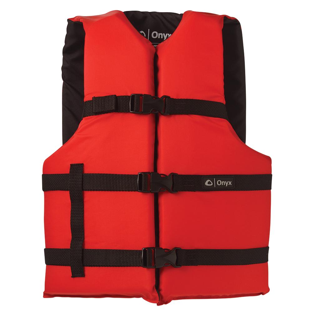 ONYX 103000-100-004-12 NYLON GENERAL PURPOSE LIFE JACKET - ADULT UNIVERSAL - RED - High quality product image showing ONYX 103000-100-004-12 NYLON GENERAL PURPOSE LIFE JACKET - ADULT UNIVERSAL - RED details and features