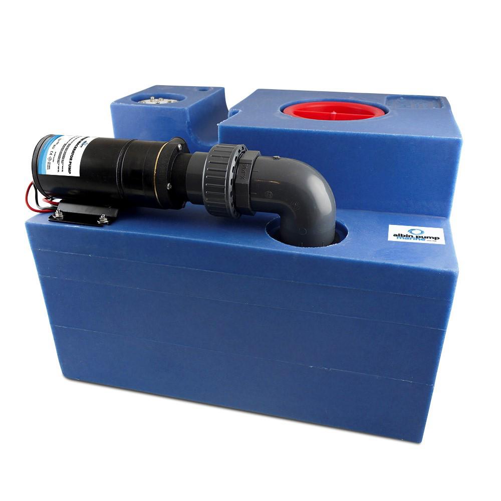 ALBIN 03-02-009 12 GALLON (47L) WASTE WATER TANK CPL MACERATOR - 12V - High quality product image showing ALBIN 03-02-009 12 GALLON (47L) WASTE WATER TANK CPL MACERATOR - 12V details and features