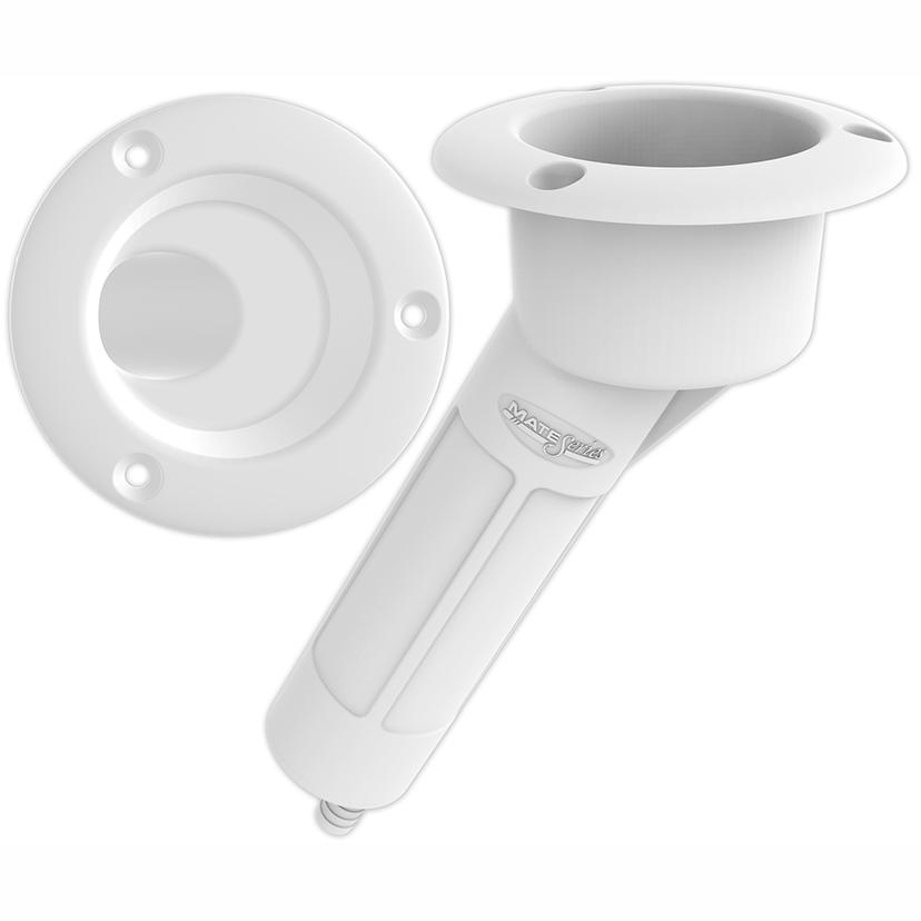 MATE SERIES P1030DW PLASTIC 30° ROD & CUP HOLDER - DRAIN - ROUND TOP - WHITE