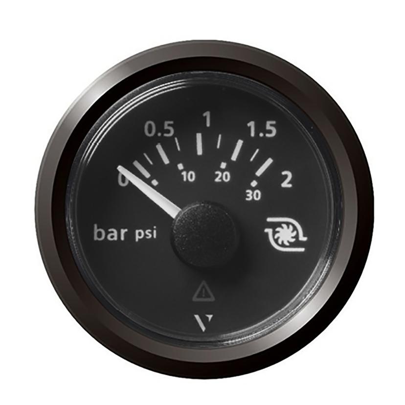 VERATRON A2C59514152 52MM (2-1/16 INCH) VIEWLINE BOOST PRESSURE GAUGE 2 BAR/30 PSI - BLACK DIAL & TRIANGULAR BEZEL