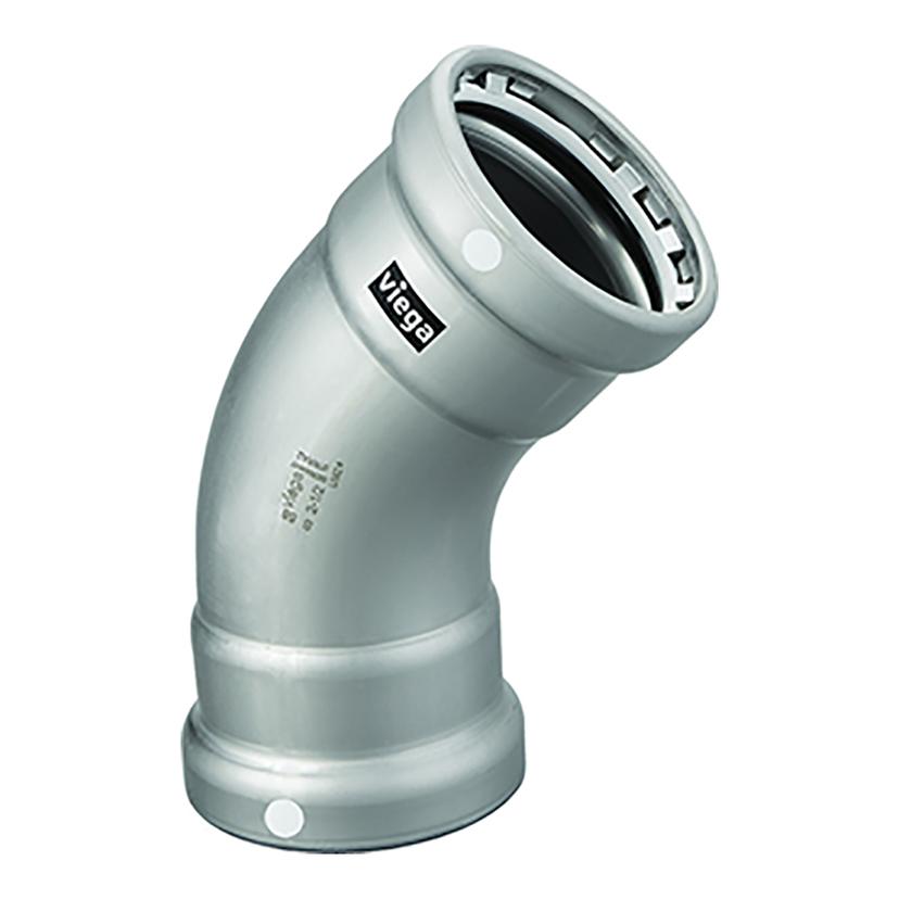 VIEGA 26535 MEGAPRESS 3 INCH 45°CARBON STEEL ELBOW W/FKM - DOUBLE PRESS CONNECTION - SMART CONNECT TECHNOLOGY