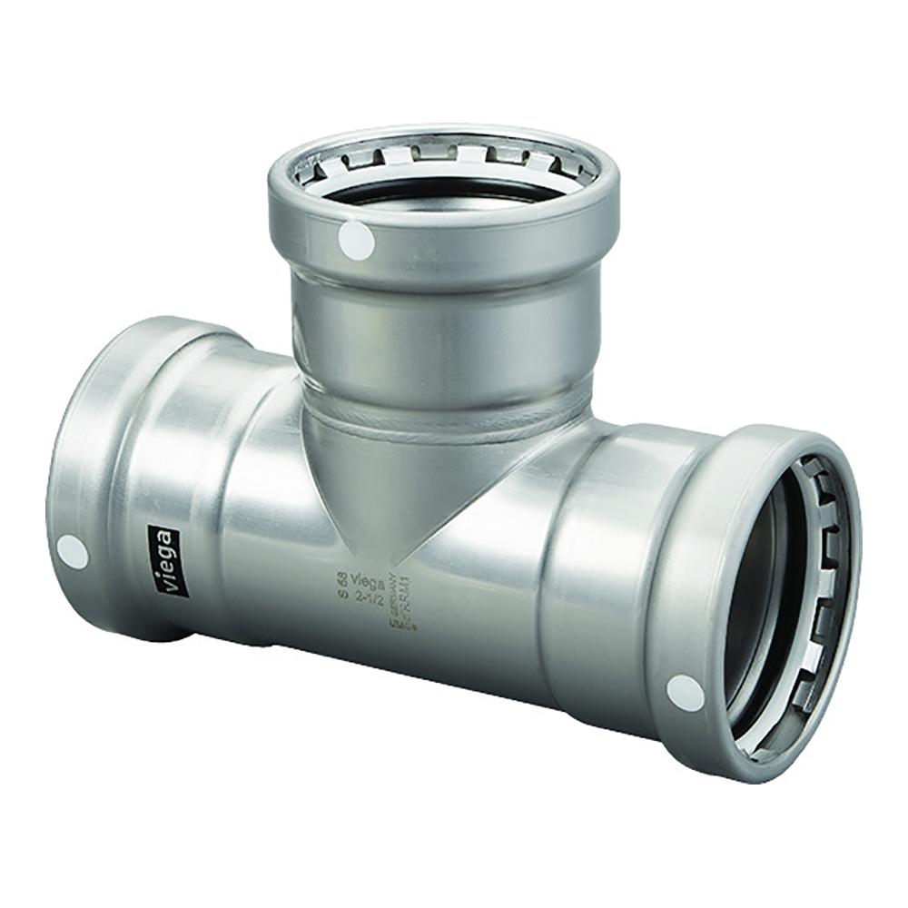 VIEGA 26565 MEGAPRESS 3 INCH CARBON STEEL TEE W/FKM - TRIPLE PRESS CONNECTION - SMART CONNECT TECHNOLOGY - High quality product image showing VIEGA 26565 MEGAPRESS 3 INCH CARBON STEEL TEE W/FKM - TRIPLE PRESS CONNECTION - SMART CONNECT TECHNOLOGY details and features