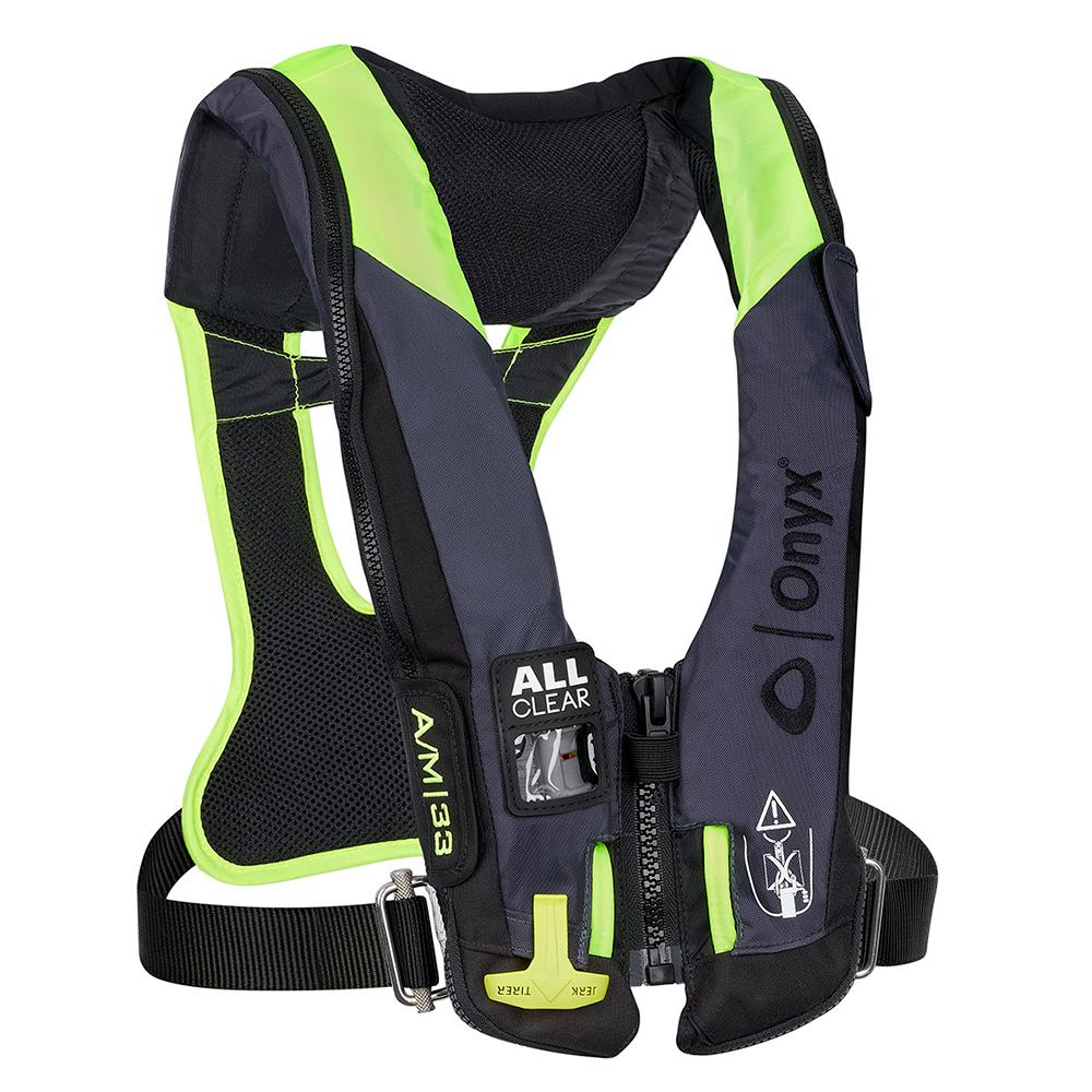ONYX 134300-701-004-21 IMPULSE A/M 33 ALL CLEAR W/HARNESS AUTO/MANUAL INFLATABLE LIFE JACKET - GREY - High quality product image showing ONYX 134300-701-004-21 IMPULSE A/M 33 ALL CLEAR W/HARNESS AUTO/MANUAL INFLATABLE LIFE JACKET - GREY details and features