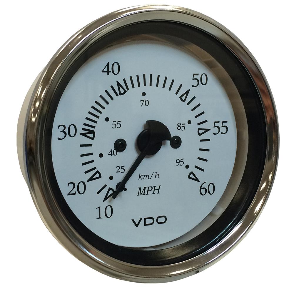 VDO 260-15270 COCKPIT MARINE 85MM (3-3/8 INCH) PITOT SPEEDOMETER - 0 TO 60 MPH - WHITE DIAL/CHROME BEZEL - High quality product image showing VDO 260-15270 COCKPIT MARINE 85MM (3-3/8 INCH) PITOT SPEEDOMETER - 0 TO 60 MPH - WHITE DIAL/CHROME BEZEL details and features