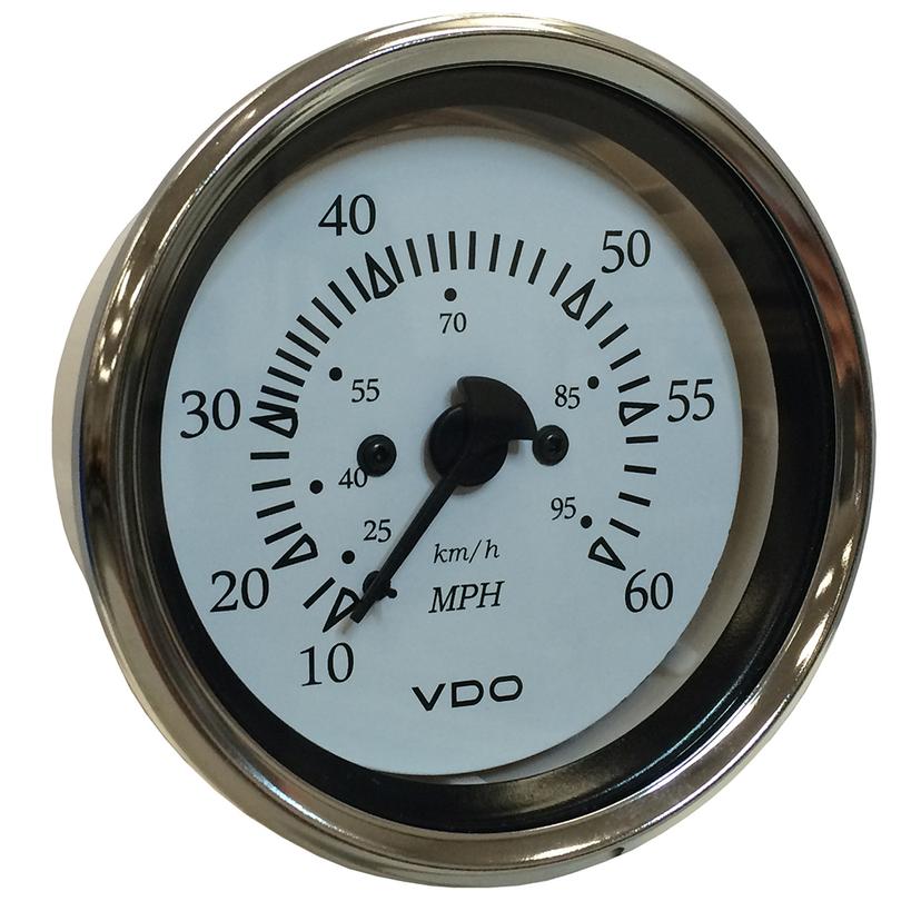 VDO 260-15270 COCKPIT MARINE 85MM (3-3/8 INCH) PITOT SPEEDOMETER - 0 TO 60 MPH - WHITE DIAL/CHROME BEZEL
