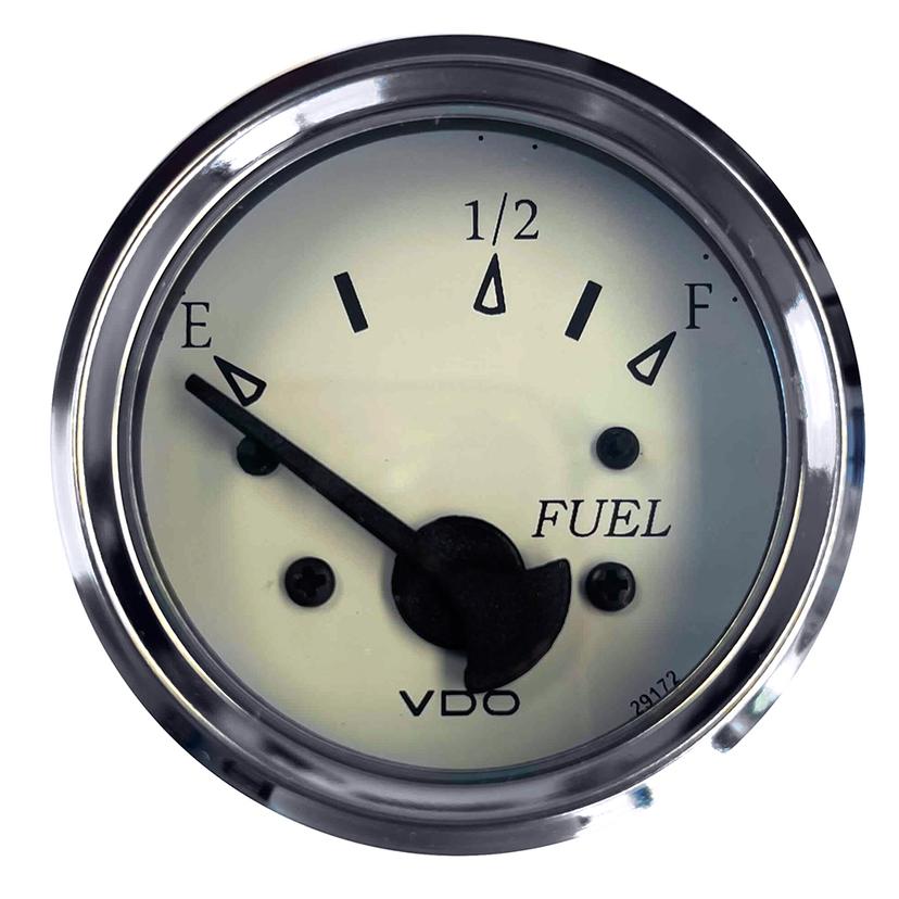 VDO 301-15278 COCKPIT MARINE 52MM (2-1/16 INCH) FUEL LEVEL GAUGE - WHITE DIAL/CHROME BEZEL