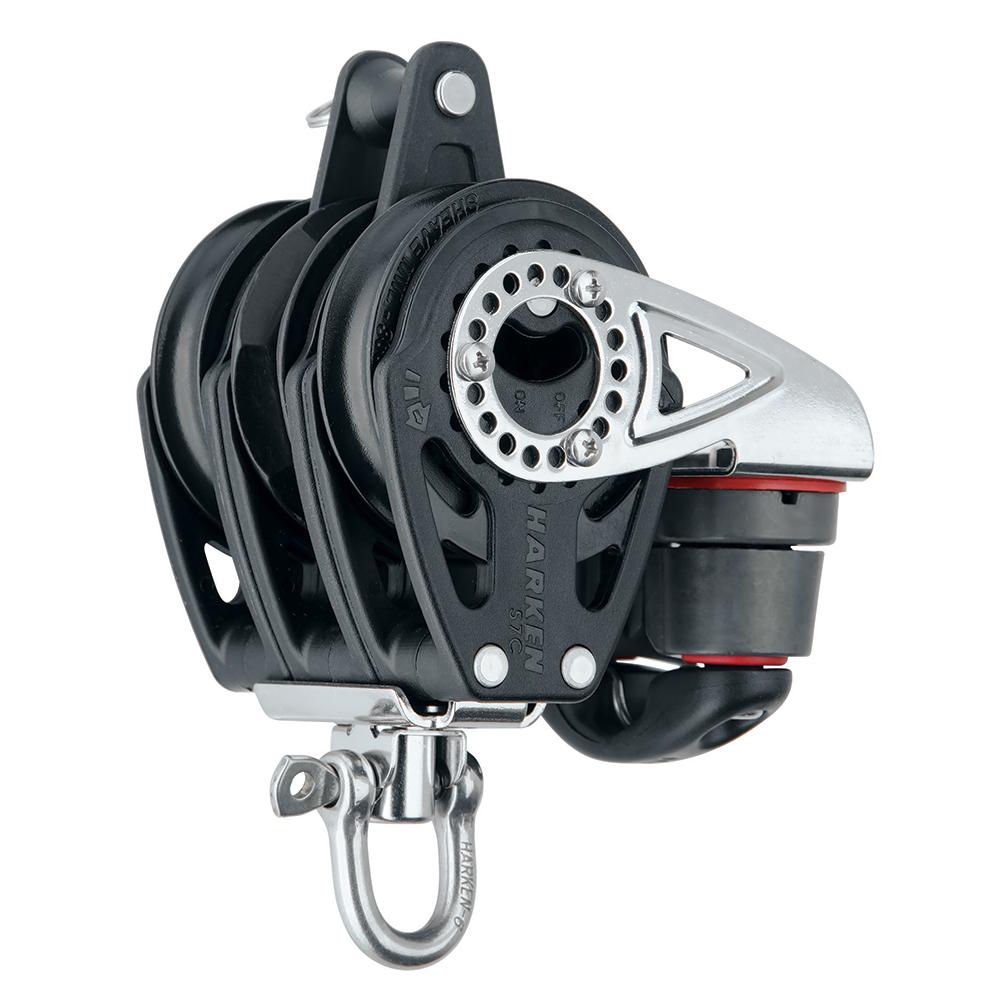 HARKEN 2141 57MM TRIPLE CARBO BLOCK - SWIVEL, BECKET, CAM CLEAT - High quality product image showing HARKEN 2141 57MM TRIPLE CARBO BLOCK - SWIVEL, BECKET, CAM CLEAT details and features