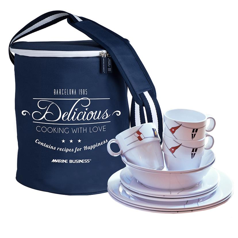MARINE BUSINESS 12144 MELAMINE TABLEWARE SET & BASKET - REGATA - SET OF 24