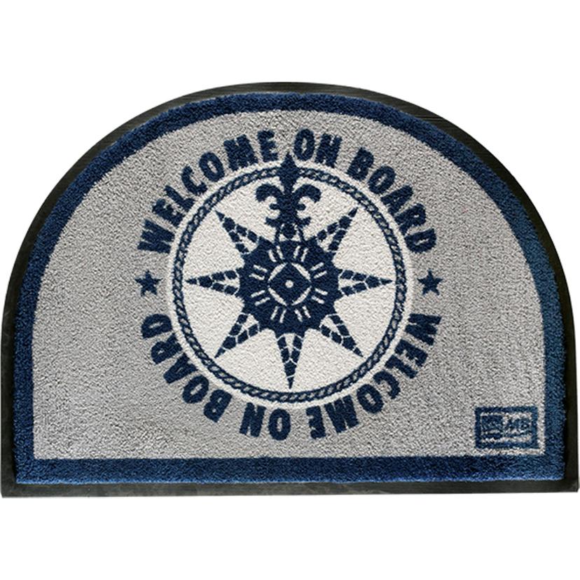 MARINE BUSINESS 41220 NON-SLIP WELCOME ON BOARD HALF-MOON-SHAPED MAT - BLUE/GREY