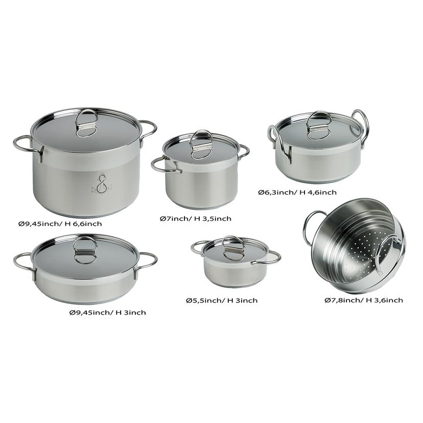 MARINE BUSINESS 20001 Kitchen Cookware Pan Set Self-Containing - Stainless Steel - Set of 8