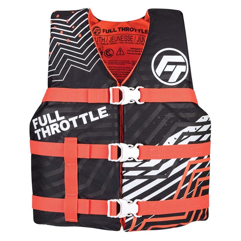 FULL THROTTLE 112200-105-002-22 YOUTH NYLON LIFE JACKET - PINK/BLACK
