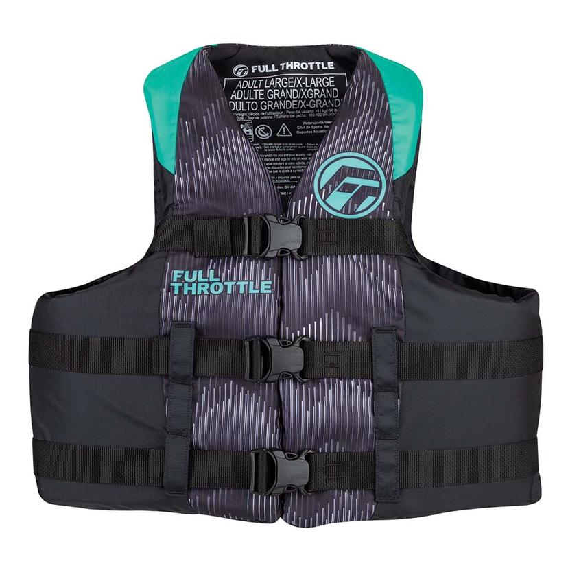FULL THROTTLE 112200-505-080-22 ADULT NYLON LIFE JACKET 2X/4X - AQUA/BLACK