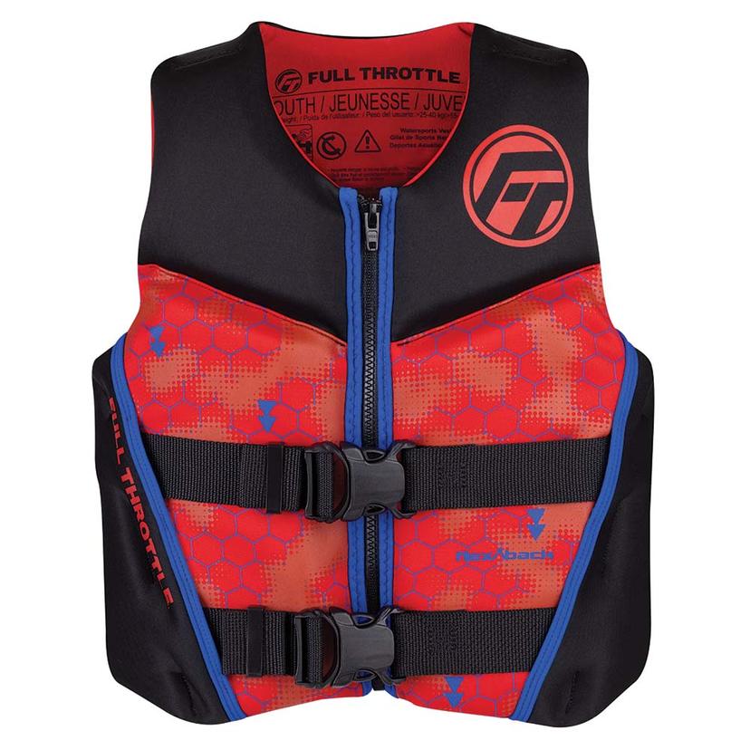 FULL THROTTLE 142500-100-002-22 YOUTH RAPID-DRY FLEX-BACK LIFE JACKET - RED/BLACK