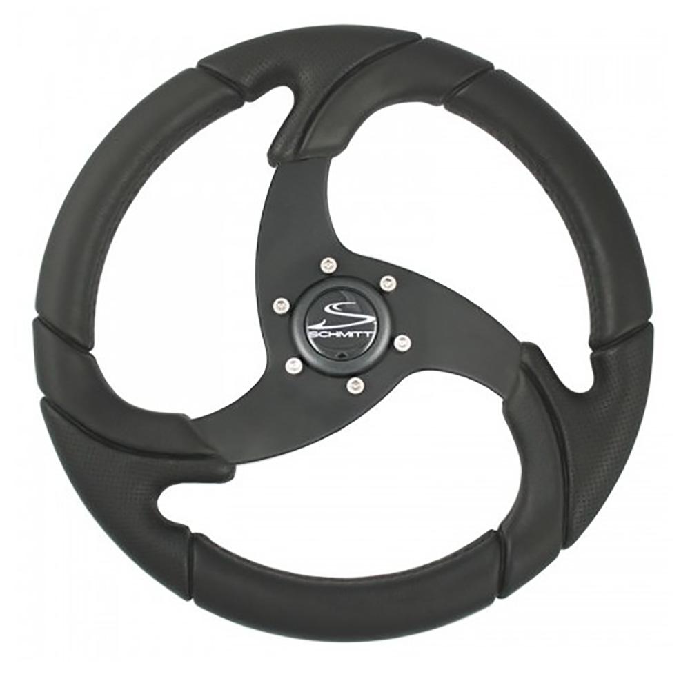 SCHMITT MARINE PU026104-R FOLLETTO 14.2 INCH WHEEL - BLACK POLISHED POLYURETHANE - 3/4 INCH TAPERED SHAFT W/BLACK CENTER CAP - High quality product image showing SCHMITT MARINE PU026104-R FOLLETTO 14.2 INCH WHEEL - BLACK POLISHED POLYURETHANE - 3/4 INCH TAPERED SHAFT W/BLACK CENTER CAP details and features