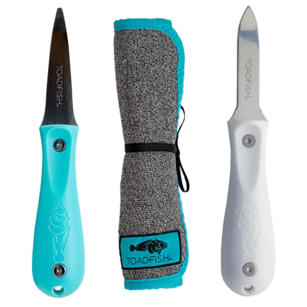 TOADFISH 1014 SHUCKERS BUNDLE - PUT EM BACK OYSTER KNIFE, PROFESSIONAL OYSTER KNIFE & CUT-PROOF SHUCKING CLOTH - The Twister Group Tools product