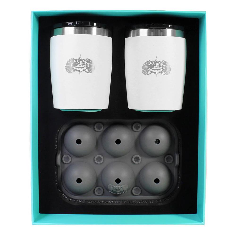 TOADFISH 1119 NON-TIPPING 10OZ WHITE ROCKS TUMBLERS W/ICE BALL TRAY - 2 TUMBLERS - The Twister Group Tools product