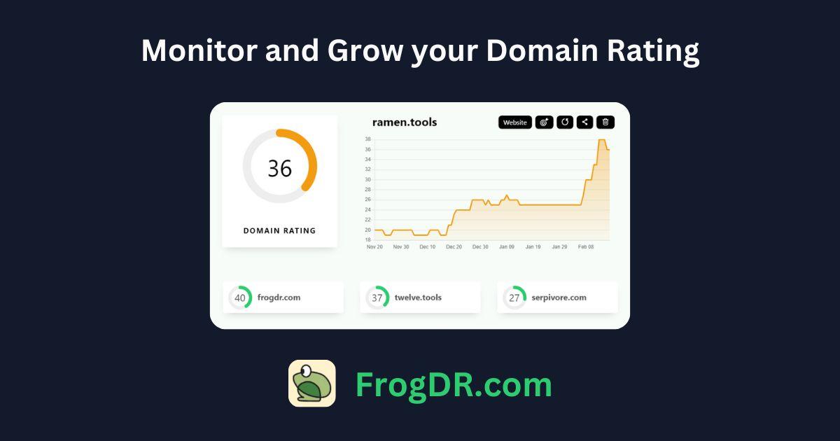 FrogDR Domain Rating Tracker - High quality product image showing FrogDR Domain Rating Tracker details and features FrogDR Domain Rating Tracker - High quality product image showing FrogDR Domain Rating Tracker details and features