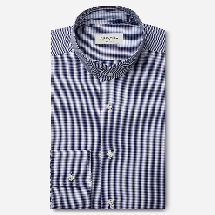 Shirt small check light blue cotton plain, collar style angled band collar Shirt small check light blue cotton plain, collar style angled band collar