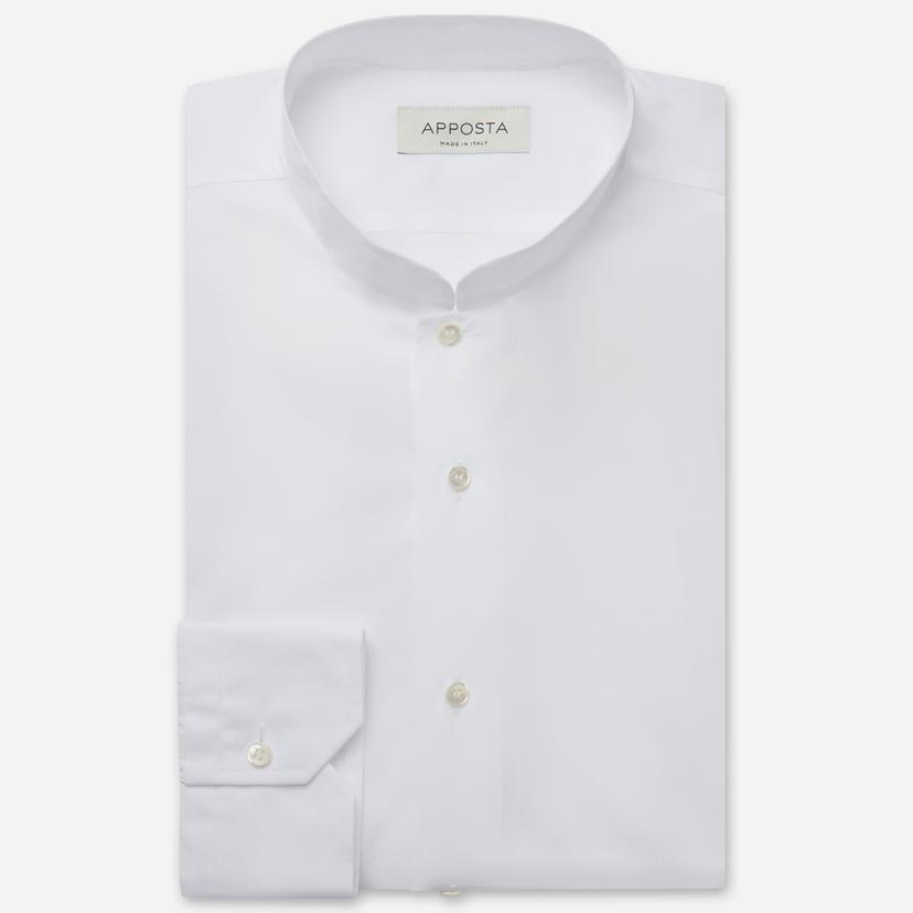 Shirt solid white cotton twill, collar style open band collar Shirt solid white cotton twill, collar style open band collar