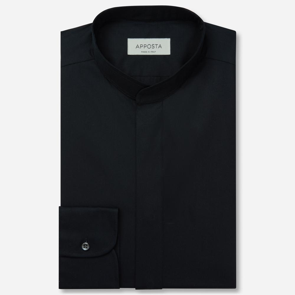 Shirt solid black cotton poplin double twisted giza 45, collar style band collar without button from Apposta Shirt solid black cotton poplin double twisted giza 45, collar style band collar without button - Apposta Clothing product