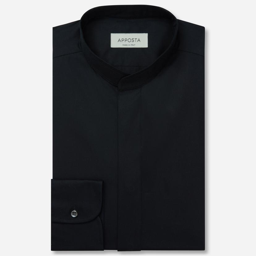 Shirt solid black cotton poplin double twisted giza 45, collar style band collar without button Shirt solid black cotton poplin double twisted giza 45, collar style band collar without button