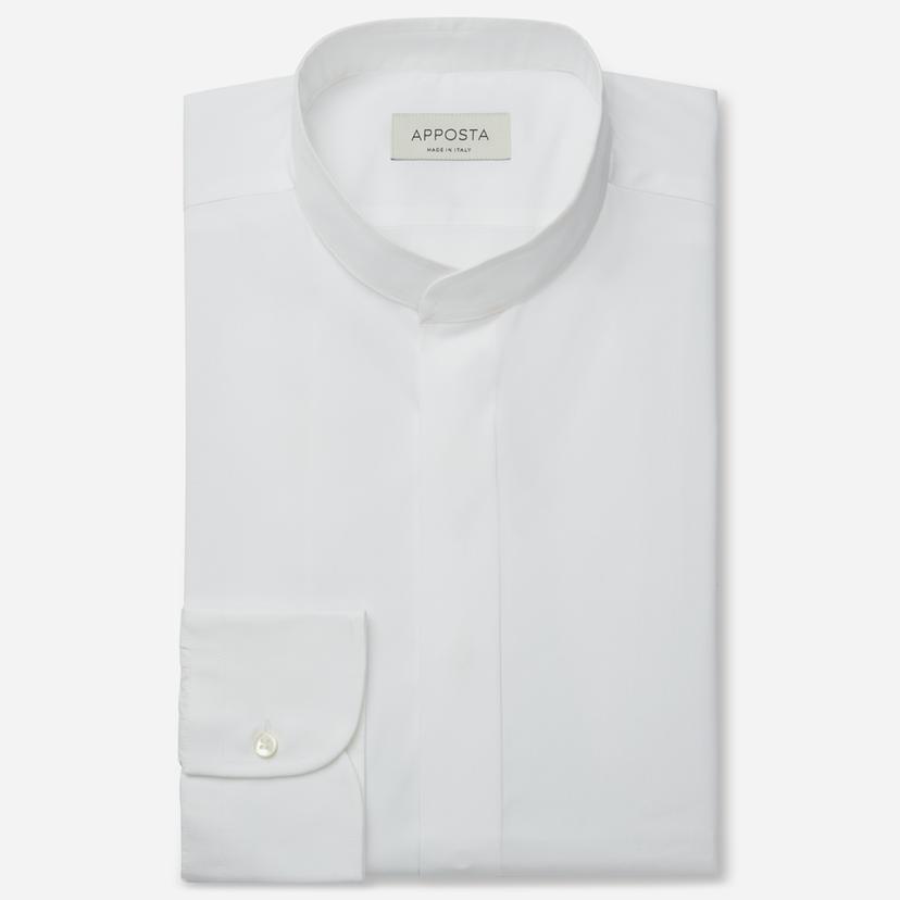 Shirt solid white cotton poplin double twisted, collar style band collar without button Shirt solid white cotton poplin double twisted, collar style band collar without button