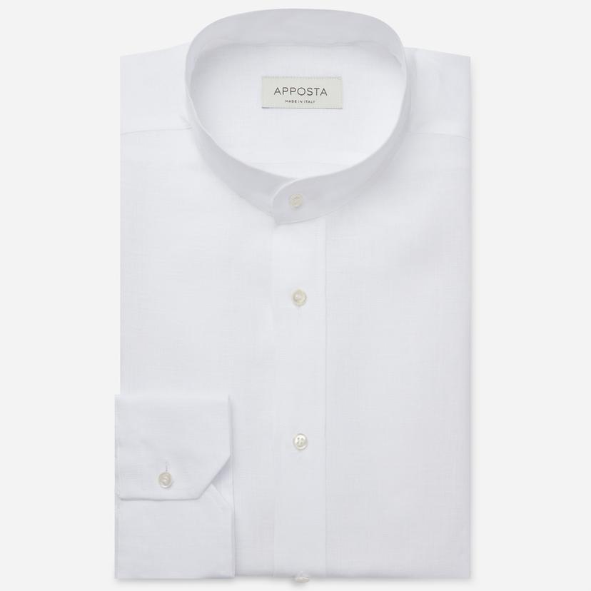 Shirt solid white linen plain, collar style band collar Shirt solid white linen plain, collar style band collar