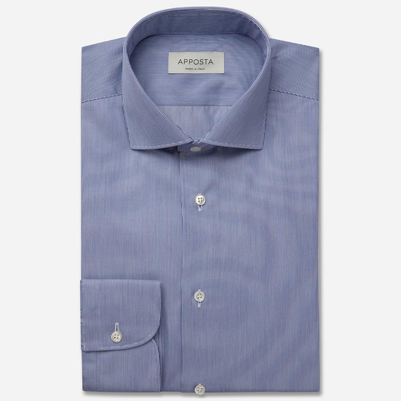 Shirt hairline stripe navy blue wrinkle-free cotton twill double twisted, collar style lower spread collar Shirt hairline stripe navy blue wrinkle-free cotton twill double twisted, collar style lower spread collar
