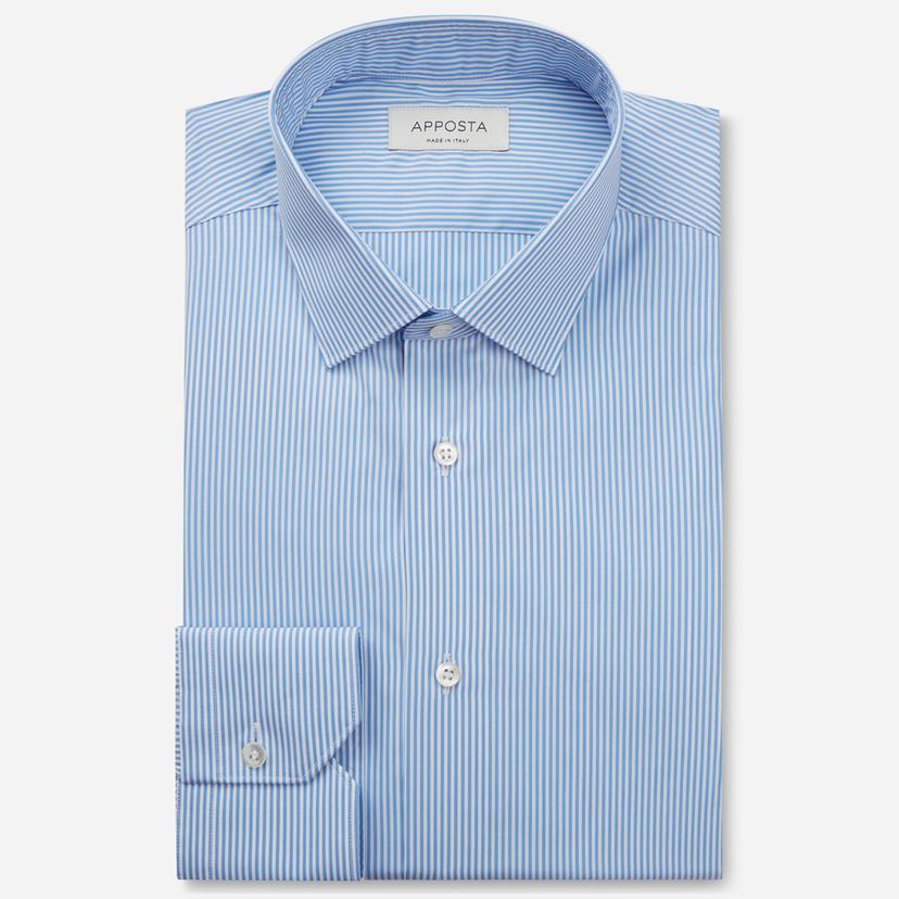 Shirt striped light blue cotton poplin, collar style low straight point collar Shirt striped light blue cotton poplin, collar style low straight point collar