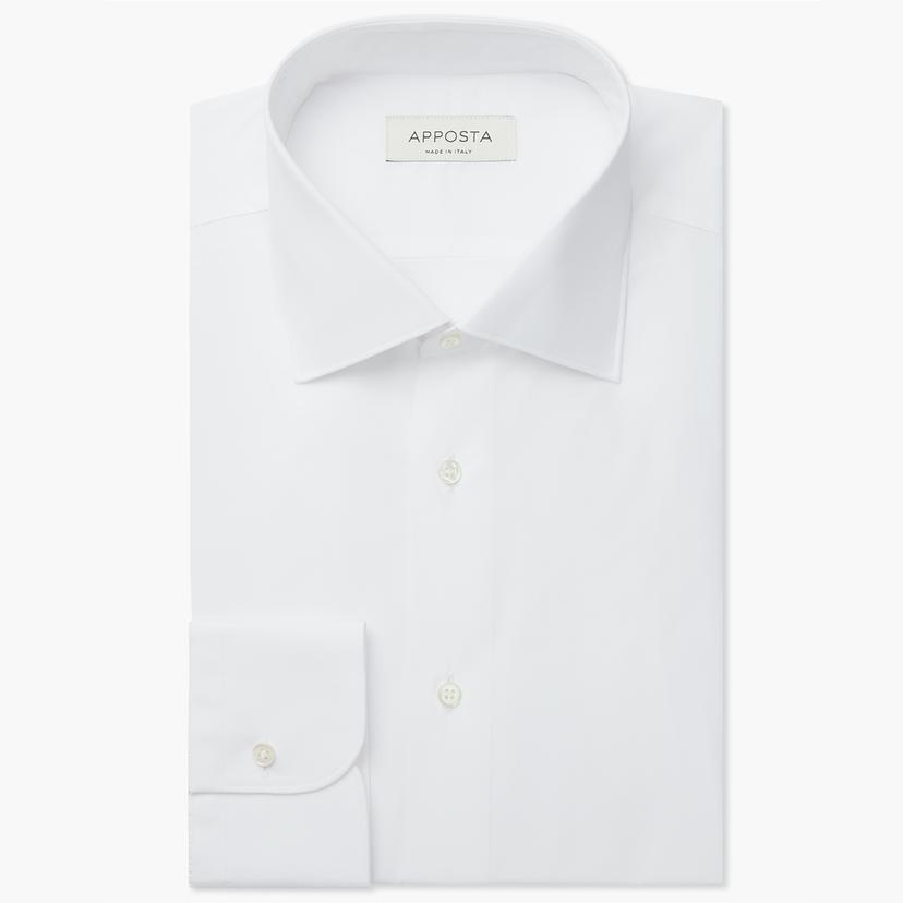 Shirt solid white stretch cotton poplin, collar style semi-spread collar Shirt solid white stretch cotton poplin, collar style semi-spread collar