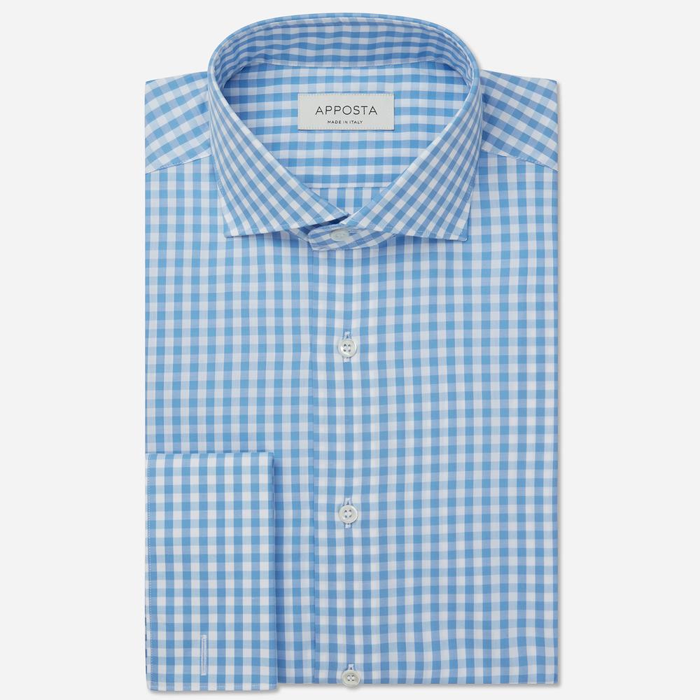 Shirt gingham check light blue cotton zephyr, collar style semi-spread collar - High quality product image showing Shirt gingham check light blue cotton zephyr, collar style semi-spread collar details and features Shirt gingham check light blue cotton zephyr, collar style semi-spread collar - High quality product image showing Shirt gingham check light blue cotton zephyr, collar style semi-spread collar details and features