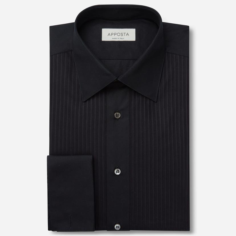Shirt solid black cotton, collar style low straight point collar, cuff french cuff (cufflinks) Shirt solid black cotton, collar style low straight point collar, cuff french cuff (cufflinks)