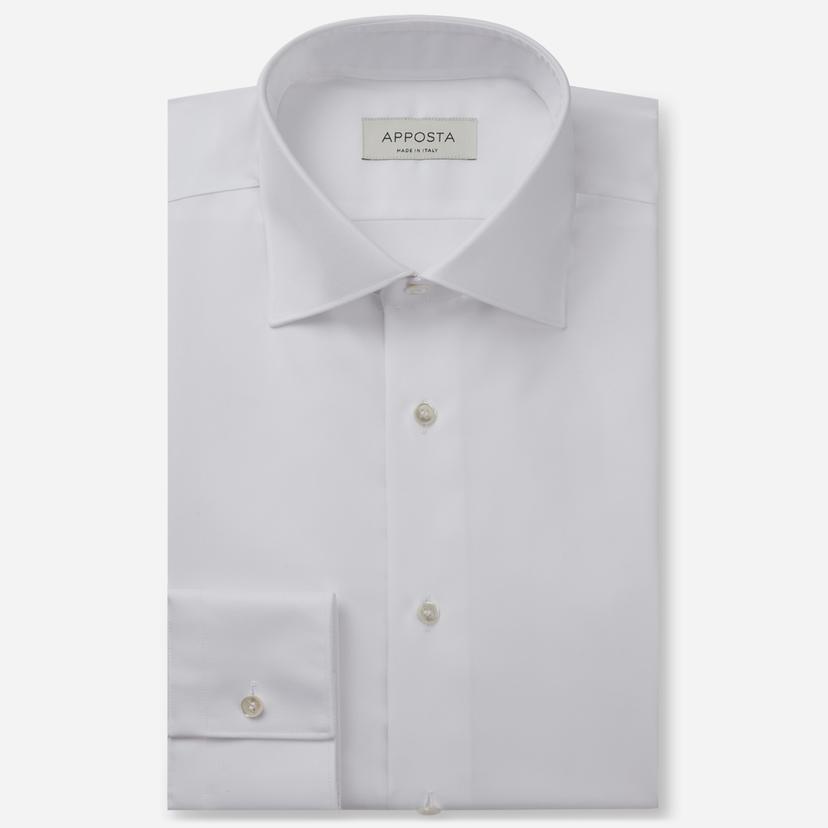 Shirt solid white cotton poplin double twisted supima cotton, collar style semi-spread collar Shirt solid white cotton poplin double twisted supima cotton, collar style semi-spread collar