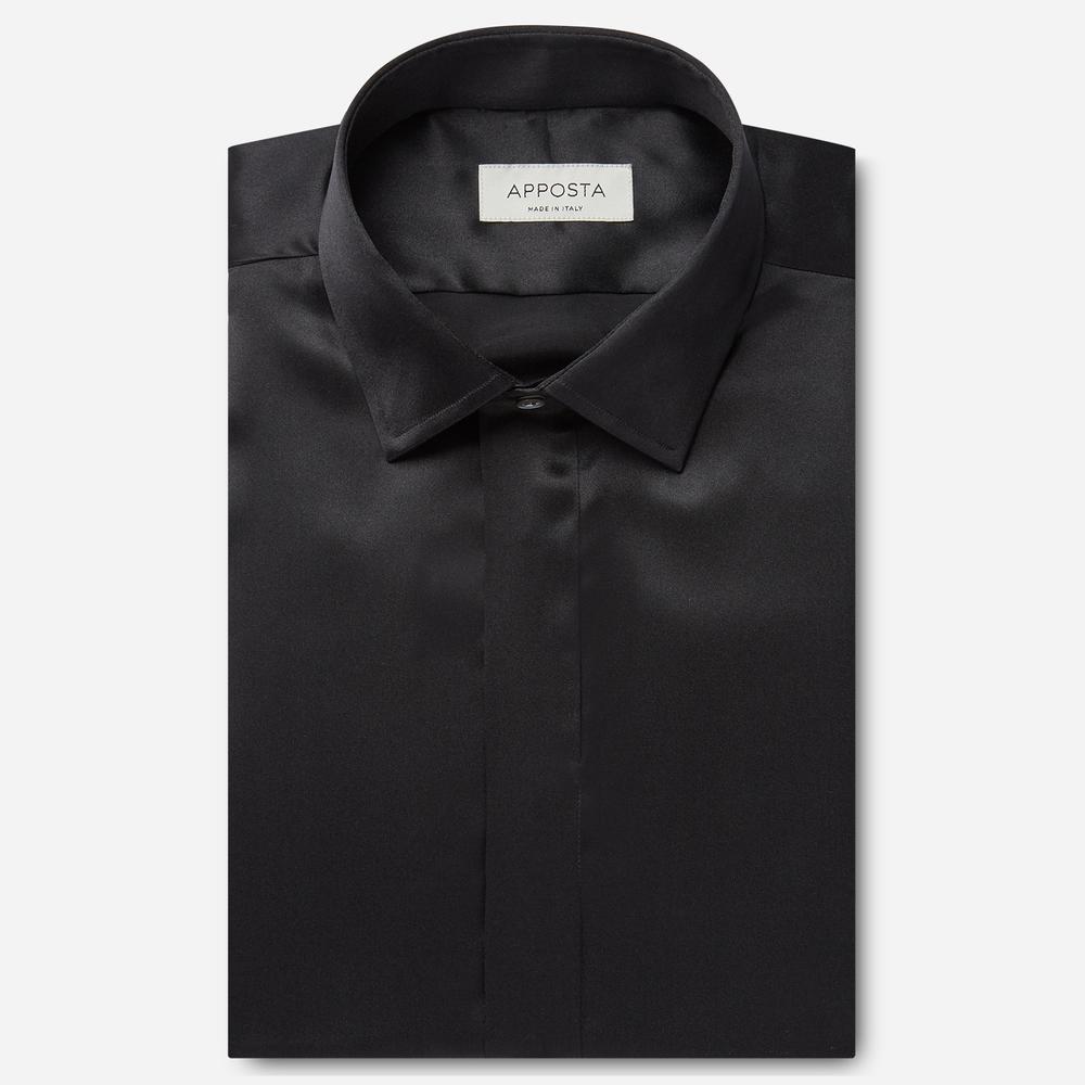 Shirt solid black silk poplin, collar style updated straight point collar with short points, cuff french cuff (cufflinks) from Apposta Shirt solid black silk poplin, collar style updated straight point collar with short points, cuff french cuff (cufflinks) - Apposta Clothing product