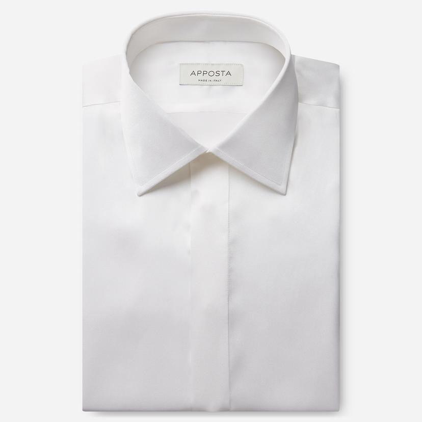 Shirt solid white silk poplin, collar style semi-spread collar Shirt solid white silk poplin, collar style semi-spread collar