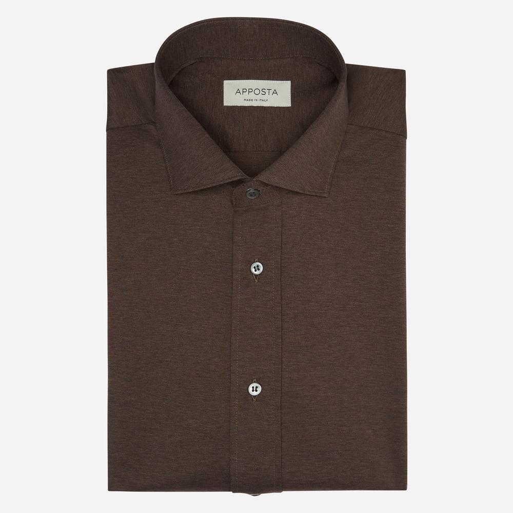 Shirt solid brown cotton jersey double twisted, collar style updated spread collar with short points - High quality product image showing Shirt solid brown cotton jersey double twisted, collar style updated spread collar with short points details and features Shirt solid brown cotton jersey double twisted, collar style updated spread collar with short points - High quality product image showing Shirt solid brown cotton jersey double twisted, collar style updated spread collar with short points details and features