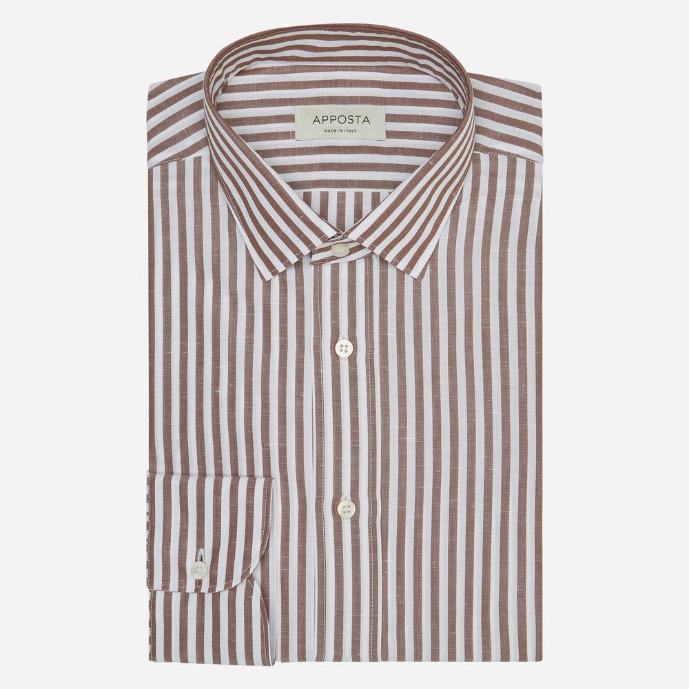 Shirt striped brown cotton-linen plain, collar style updated straight point collar with short points - High quality product image showing Shirt striped brown cotton-linen plain, collar style updated straight point collar with short points details and features Shirt striped brown cotton-linen plain, collar style updated straight point collar with short points - High quality product image showing Shirt striped brown cotton-linen plain, collar style updated straight point collar with short points details and features