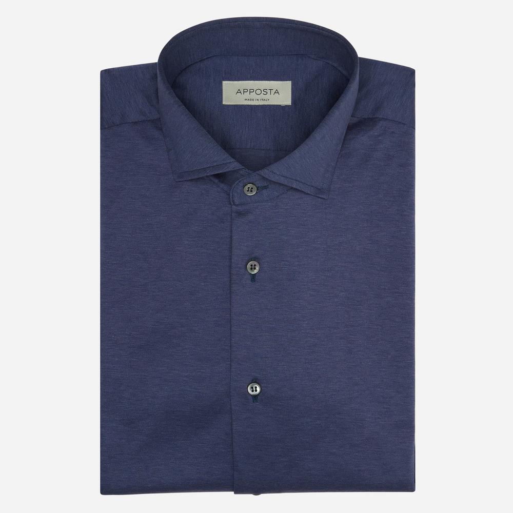 Shirt solid navy blue cotton jersey double twisted, collar style updated spread collar with short points - High quality product image showing Shirt solid navy blue cotton jersey double twisted, collar style updated spread collar with short points details and features Shirt solid navy blue cotton jersey double twisted, collar style updated spread collar with short points - High quality product image showing Shirt solid navy blue cotton jersey double twisted, collar style updated spread collar with short points details and features