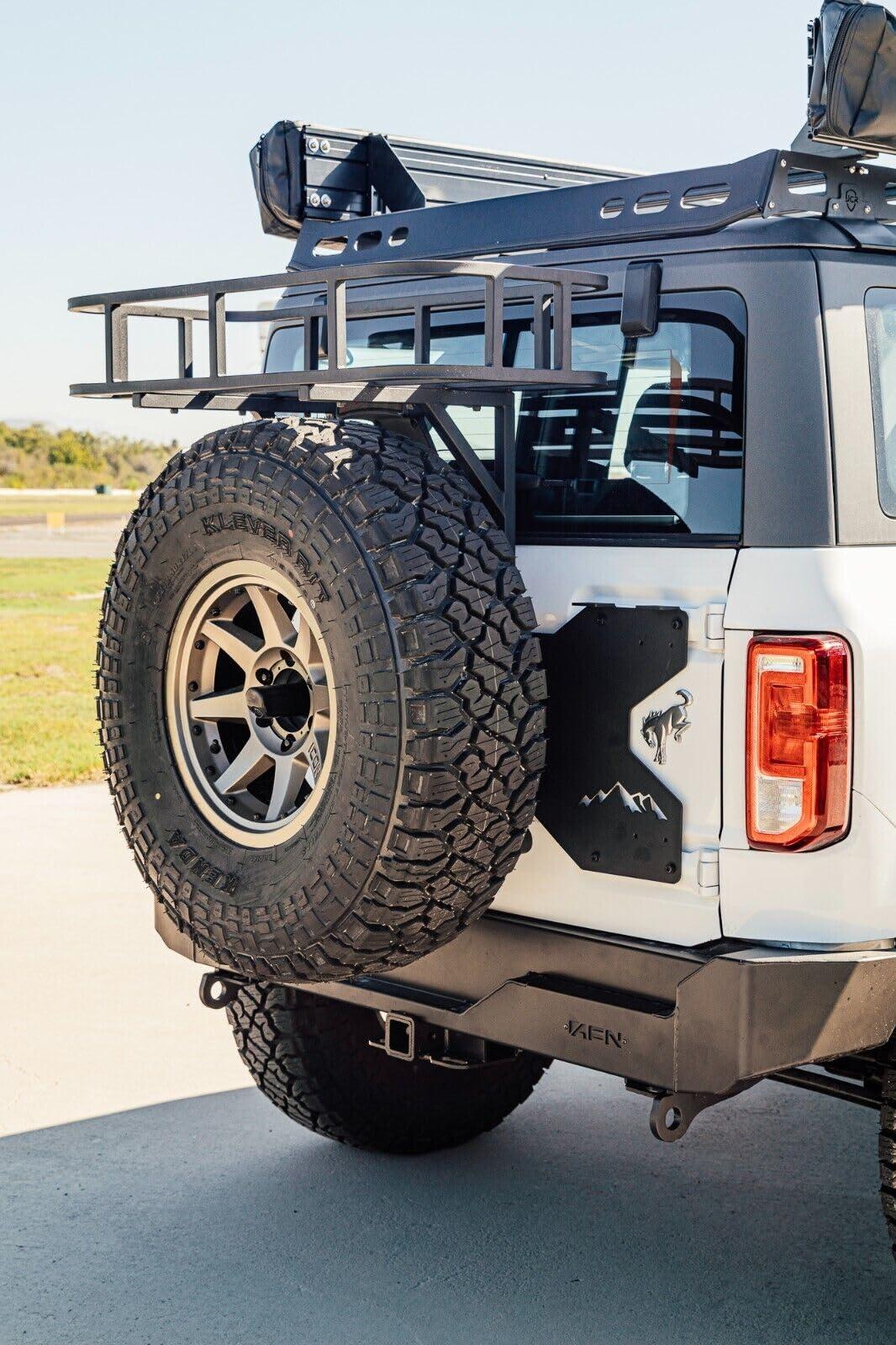 AAC 49001620 Allied Expedition Spare Tire Relocation Kit and Trail Rack Cargo Basket Combo - Bracket, Reinforcement Plate w/Mountain Logo, and Third Brake Light Extension for Ford Bronco 2021+ - High quality product image showing AAC 49001620 Allied Expedition Spare Tire Relocation Kit and Trail Rack Cargo Basket Combo - Bracket, Reinforcement Plate w/Mountain Logo, and Third Brake Light Extension for Ford Bronco 2021+ details and features AAC 49001620 Allied Expedition Spare Tire Relocation Kit and Trail Rack Cargo Basket Combo - Bracket, Reinforcement Plate w/Mountain Logo, and Third Brake Light Extension for Ford Bronco 2021+ - High quality product image showing AAC 49001620 Allied Expedition Spare Tire Relocation Kit and Trail Rack Cargo Basket Combo - Bracket, Reinforcement Plate w/Mountain Logo, and Third Brake Light Extension for Ford Bronco 2021+ details and features