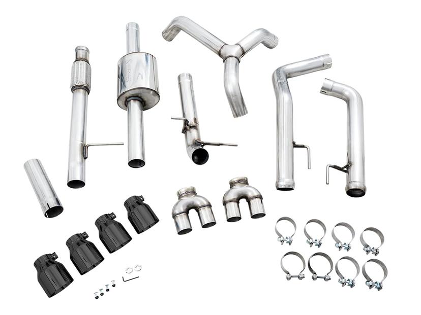 AWE 3015-43202 4th Gen GM 1500 5.3L 0FG Catback Split Rear Exit (w/Bumper Cutouts) - Quad Diamond Tips AWE 3015-43202 4th Gen GM 1500 5.3L 0FG Catback Split Rear Exit (w/Bumper Cutouts) - Quad Diamond Tips